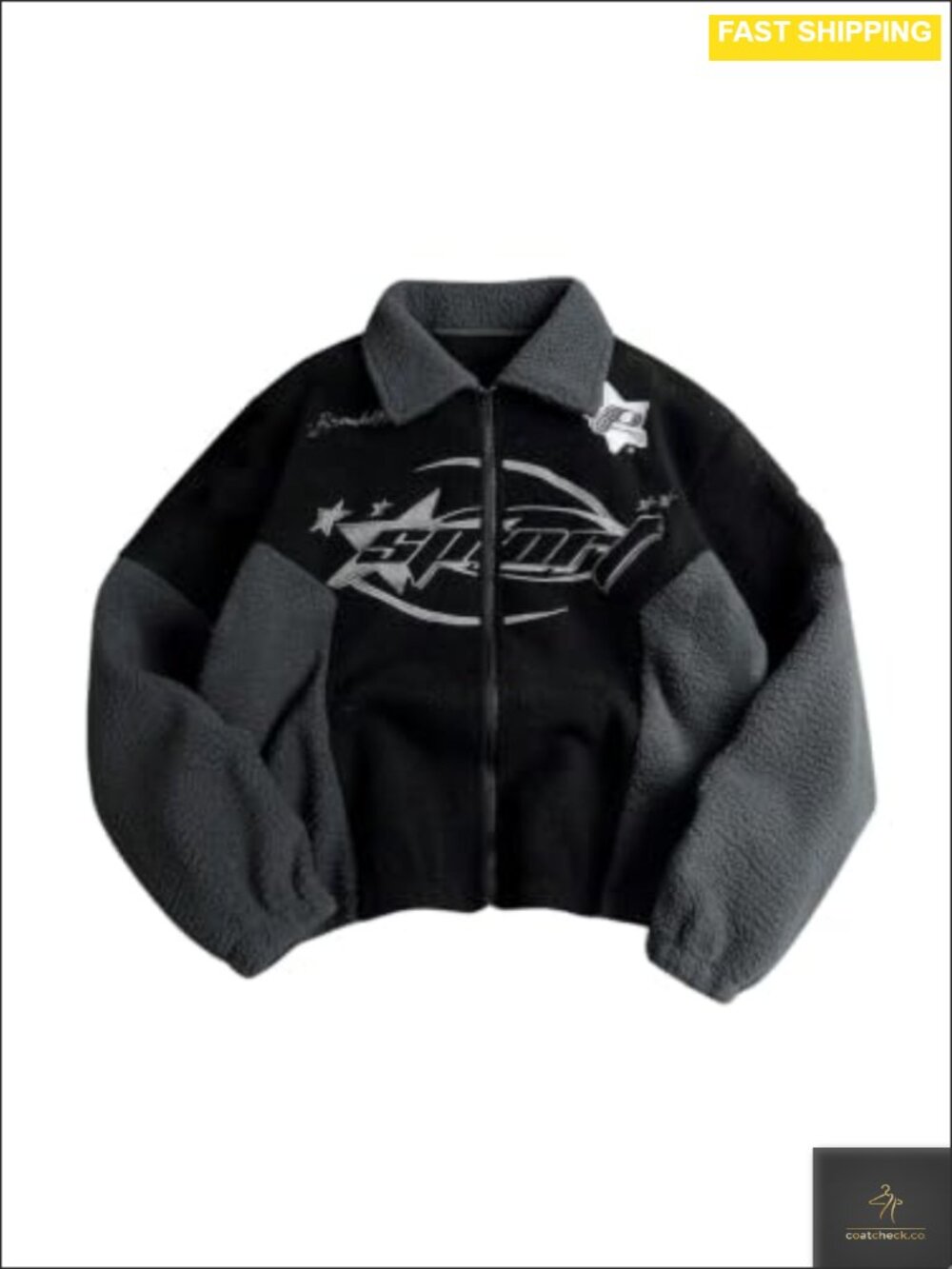 Men's Fleece Jacket Fuzzy Zip Up Sherpa Coat Y2K Baggy